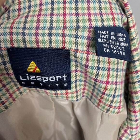 Vintage Plaid Blazer 90s Women Patch Pockets Liz Sport Button-Up Quirky Petite 2 - Picture 7 of 12